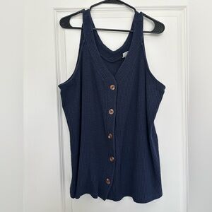 Navy Button-Down Ribbed Tank Top